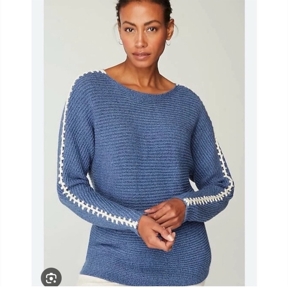 J.Jill Pure Jill Hand-Stitched Details Boat-Neck Sweater Blue Medium
